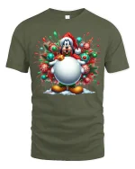Funny Christmas Cartoon Dog Big Ornament Holiday Graphic Tee - military green t-shirt on white background