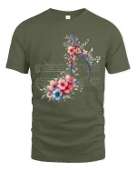 Floral Music Note Art Tee for Music Lovers Elegant Tshirt - military green t-shirt on white background