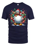 Funny Christmas Cartoon Dog Big Ornament Holiday Graphic Tee - navy t-shirt on white background