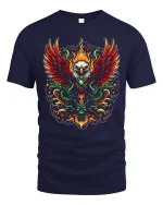Fiery Eagle Phoenix Style Tribal Flame Art Graphic Tee - navy t-shirt on white background