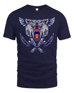 Fierce Winged Wolf Wrench Cross Tribal Mechanic Art Tee - navy t-shirt on white background