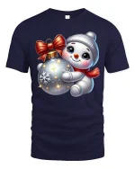 Cute Snowman Hugging Ornament Christmas Holiday Graphic Tee - navy t-shirt on white background