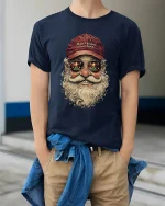 Funny Santa Make Christmas Great Again Holiday Graphic Tee - model wearing gray t-shirt, white background, hands behind back