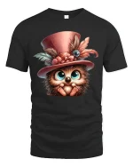 Cute Hedgehog Big Eyes Tee - Adorable Animal Lover Gift - black t-shirt on white background
