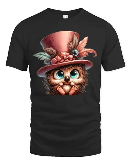 Cute Hedgehog Big Eyes Tee - Adorable Animal Lover Gift - black t-shirt on white background
