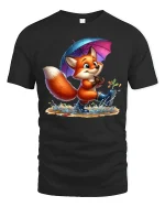 Cute Fox Rainy Day T-Shirt - Adorable Animal Lover Tee - black t-shirt on white background