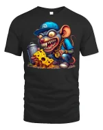 Street Rat T-Shirt - Funny Gangsta Mouse with Cheese Tee - black t-shirt on white background