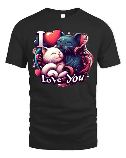 I Love You Cat T-Shirt - Cute Romantic Couple Gift Tee - black t-shirt on white background