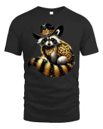 Cowboy Raccoon T-Shirt - Funny Wild West Animal Tee - black t-shirt on white background