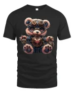 Steampunk Bear T-Shirt - Cute Cyberpunk Teddy Design - black t-shirt on white background
