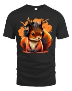 Cool Squirrel Headphones T-Shirt - Music Lover Tee - black t-shirt on white background