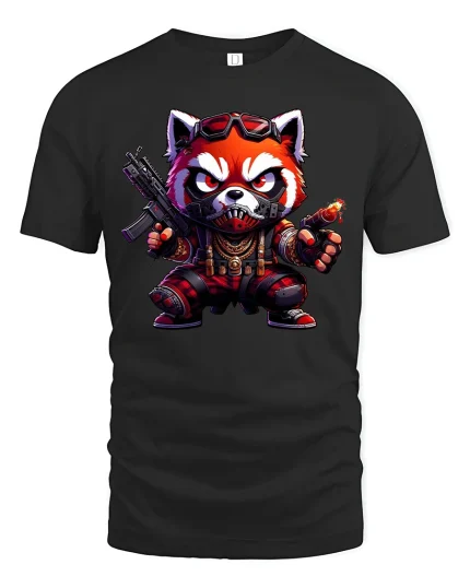 Badass Red Panda T-Shirt - Cool Warrior Animal Design - black t-shirt on white background