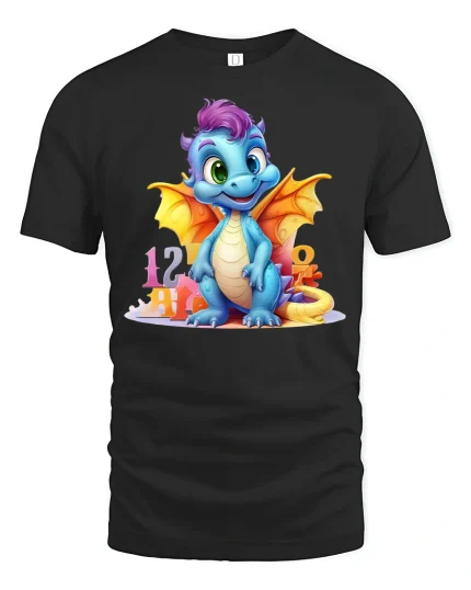 Cute Baby Dragon T-Shirt - Adorable Fantasy Creature Tee - black t-shirt on white background