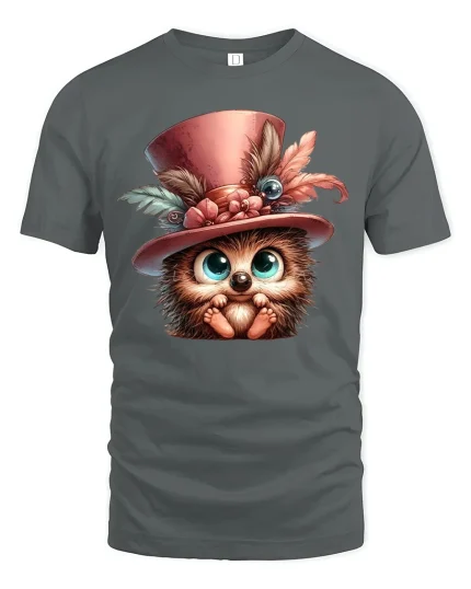 Cute Hedgehog Big Eyes Tee - Adorable Animal Lover Gift - gray t-shirt on white background