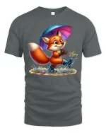 Cute Fox Rainy Day T-Shirt - Adorable Animal Lover Tee - gray t-shirt on white background