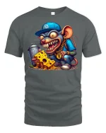 Street Rat T-Shirt - Funny Gangsta Mouse with Cheese Tee - gray t-shirt on white background