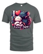 I Love You Cat T-Shirt - Cute Romantic Couple Gift Tee - gray t-shirt on white background