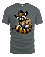 Cowboy Raccoon T-Shirt - Funny Wild West Animal Tee - gray t-shirt on white background