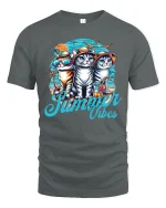 Summer Vibes Cat T-Shirt - Funny Beach Kitty Graphic Tee - gray t-shirt on white background