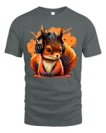 Cool Squirrel Headphones T-Shirt - Music Lover Tee - gray t-shirt on white background