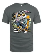 Cool Bunny Skater T-Shirt - Funny Easter Egg Hunter - gray t-shirt on white background