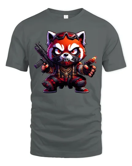 Badass Red Panda T-Shirt - Cool Warrior Animal Design - gray t-shirt on white background