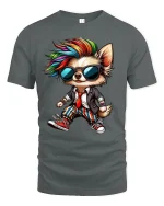 Cool Punk Dog T-Shirt - Funny Rainbow Hair Pup Tee - gray t-shirt on white background