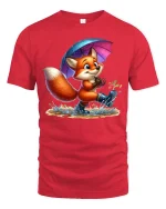 Cute Fox Rainy Day T-Shirt - Adorable Animal Lover Tee - red t-shirt on white background