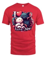 I Love You Cat T-Shirt - Cute Romantic Couple Gift Tee - red t-shirt on white background