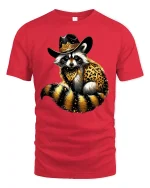 Cowboy Raccoon T-Shirt - Funny Wild West Animal Tee - red t-shirt on white background