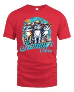 Summer Vibes Cat T-Shirt - Funny Beach Kitty Graphic Tee - red t-shirt on white background