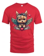 Angel Dog T-Shirt - Cute Winged Puppy Love Design - red t-shirt on white background
