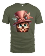 Cute Hedgehog Big Eyes Tee - Adorable Animal Lover Gift - military green t-shirt on white background