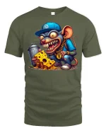 Street Rat T-Shirt - Funny Gangsta Mouse with Cheese Tee - military green t-shirt on white background