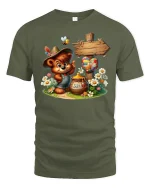 Cute Honey Bear T-Shirt - Adorable Country Style Tee - military green t-shirt on white background