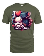 I Love You Cat T-Shirt - Cute Romantic Couple Gift Tee - military green t-shirt on white background