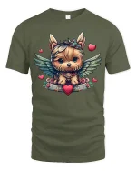 Angel Dog T-Shirt - Cute Winged Puppy Love Design - military green t-shirt on white background