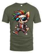 Cool Punk Dog T-Shirt - Funny Rainbow Hair Pup Tee - military green t-shirt on white background