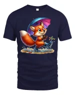 Cute Fox Rainy Day T-Shirt - Adorable Animal Lover Tee - navy t-shirt on white background