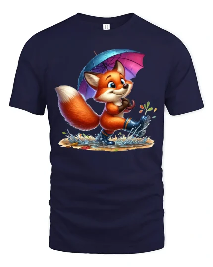 Cute Fox Rainy Day T-Shirt - Adorable Animal Lover Tee - navy t-shirt on white background