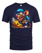 Street Rat T-Shirt - Funny Gangsta Mouse with Cheese Tee - navy t-shirt on white background