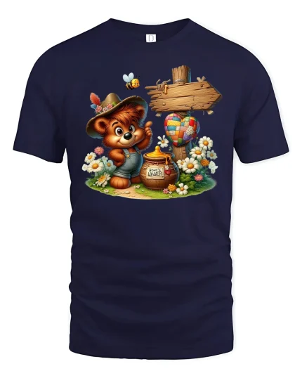 Cute Honey Bear T-Shirt - Adorable Country Style Tee - navy t-shirt on white background