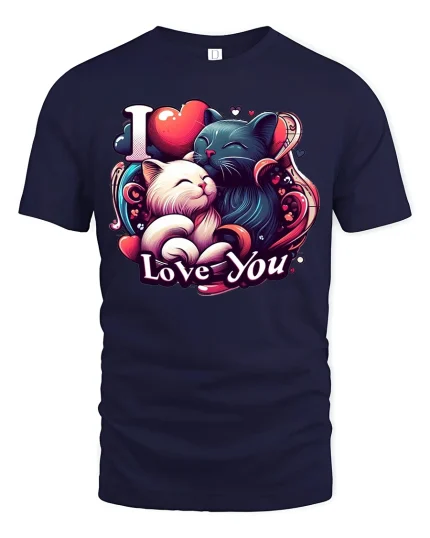 I Love You Cat T-Shirt - Cute Romantic Couple Gift Tee - navy t-shirt on white background