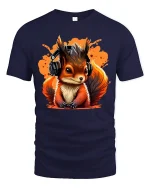 Cool Squirrel Headphones T-Shirt - Music Lover Tee - navy t-shirt on white background