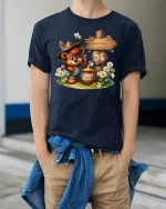 Cute Honey Bear T-Shirt - Adorable Country Style Tee - model wearing navy tee with hands in pockets