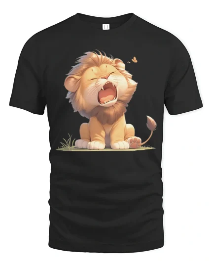 Cute Yawning Baby Lion Tee for Animal Lovers Funny T-Shirt - black t-shirt on white background