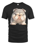 Grumpy Bulldog Pup Cartoon Tee for Dog Lovers Funny T-Shirt - black t-shirt on white background