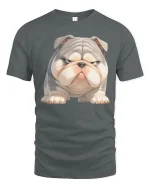 Grumpy Bulldog Pup Cartoon Tee for Dog Lovers Funny T-Shirt - gray t-shirt on white background