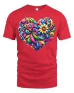 Colorful Floral Heart Art Vibrant Pattern Love Graphic Tee - red t-shirt on white background