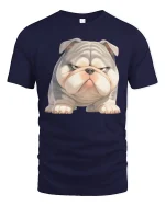 Grumpy Bulldog Pup Cartoon Tee for Dog Lovers Funny T-Shirt - navy t-shirt on white background